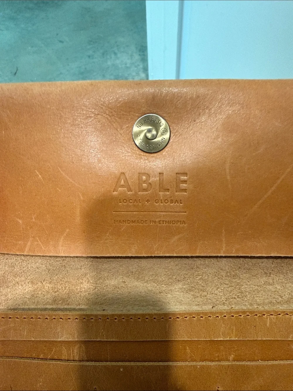 Able Leather Clutch Wallet in Cognac